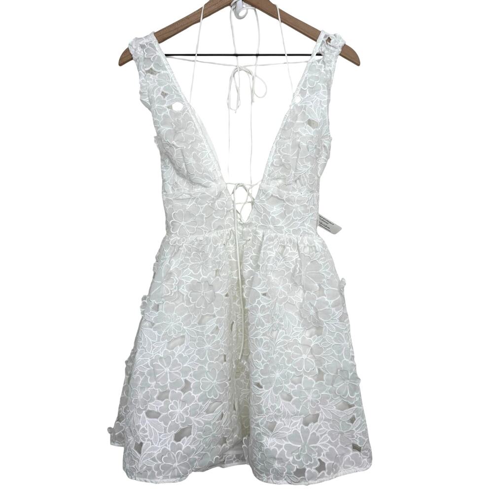 For Love & Lemons White Floral Lace Mini Dress Strappy Size Small New